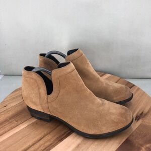 Sorel Lolla Cut Out Bootie Camel Brown Suede Ankle Boots Womens Size 9.5 Pull On